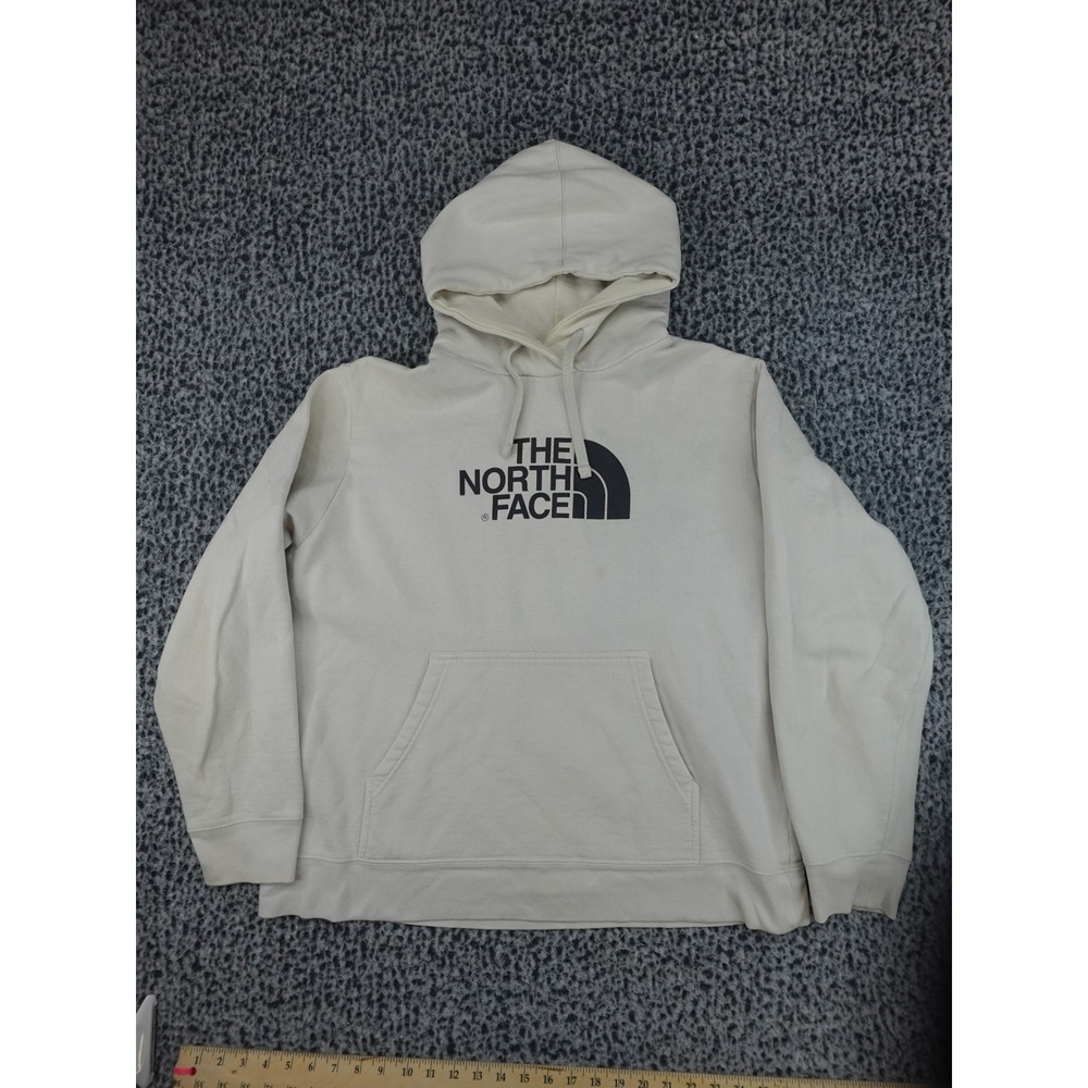 The North Face Hoodie Mens XL Cream Half Dome Logo Pullover Fleece